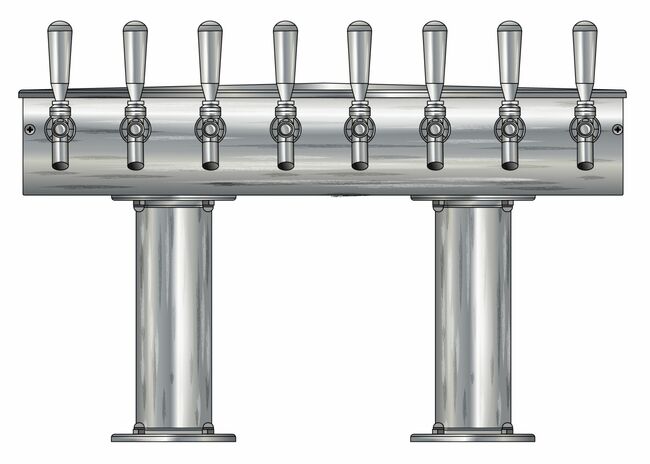 8 TAP BRUSHED SS[3"D]12"CTR DBL PED T-TOWER AIR COOLED