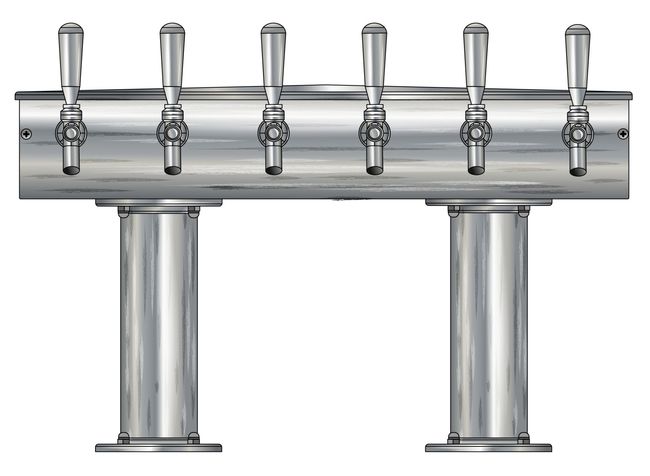 6 TAP BRUSHED SS[3"D]13"CTR DBL PED T-TOWER AIR COOLED