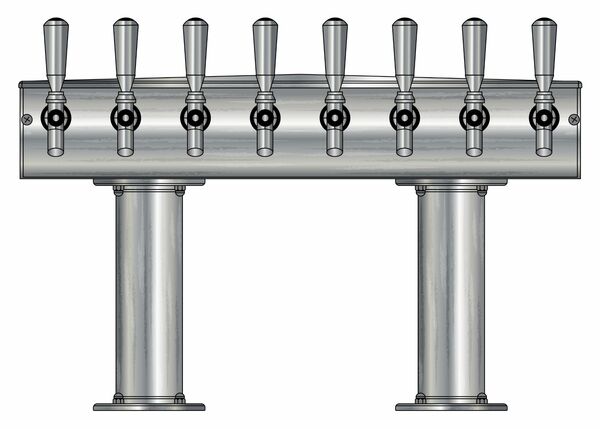 8 TAP BRUSHED SS[3"D]13"CTR DBL PED T-TOWER AIR COOLED