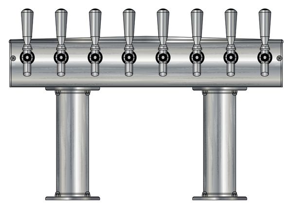 8 TAP BRUSHED SS[3"D]13"CTR DBL PED T-TOWER AIR COOLED