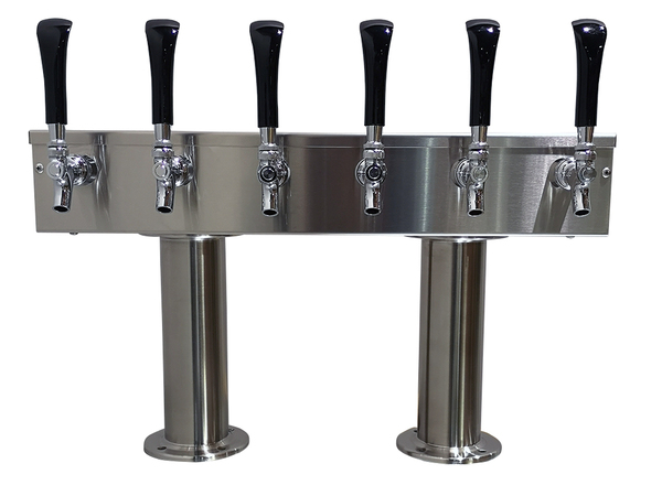 6 TAP BRUSHED SS[3"D]12"CTR DBL PED T-TOWER AIR COOLED