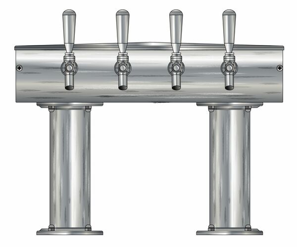 4 TAP BRUSHED SS[3"D]12"CTR DBL PED T-TOWER AIR COOLED