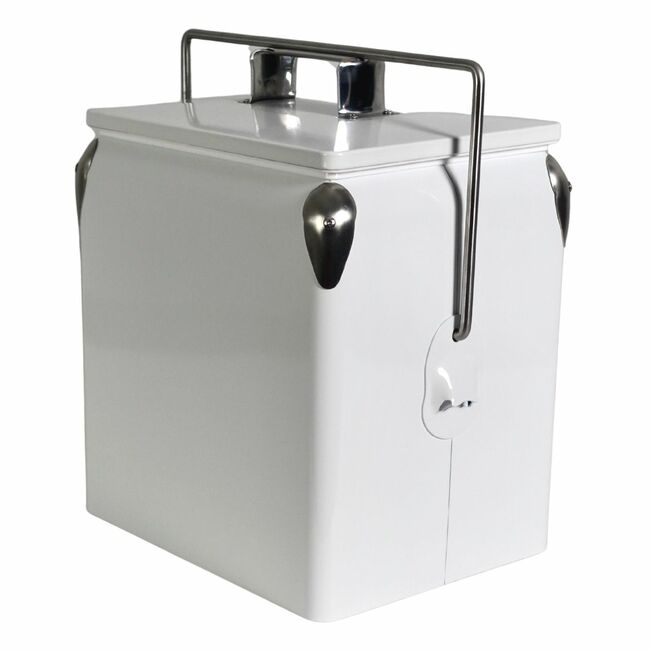 BRANDED 13L WHITE RETRO METAL COOLER W/HANDLE & OPENER